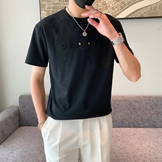 轻奢小熊图立体压印T恤男夏季丝光罗马针织透气短袖衫T564，男装T恤，星座1116A-2（原606A-1）
