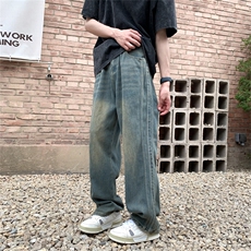 炸街痞帅直筒裤子美式高街vibe休闲牛仔长裤直筒阔腿Q6051-P48，男装牛仔裤，星座1001-1