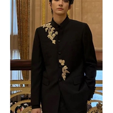 春秋新中式重工刺绣玉兰花中山装西服外套男复古痞帅高级感西服潮，男装西服，星座601-1