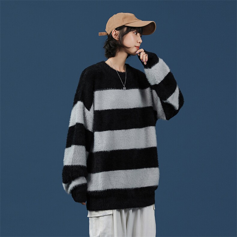 2025秋冬新款中性风条纹破洞大码宽松毛衣A071-8805-P70，男装针织衫/毛衣，电商A125
