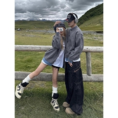Cleanfit美式复古假两件开衫毛衣松弛感慵懒风情侣亨利领毛衣外套，男装针织衫/毛衣，星座218-8