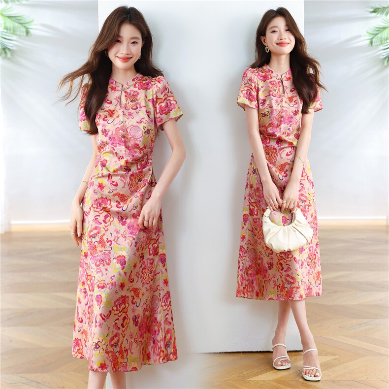 慕未家J夏装新款立领打褶中长上衣松紧腰短裤时尚国风熹58298，女装连衣裙，布芭啦