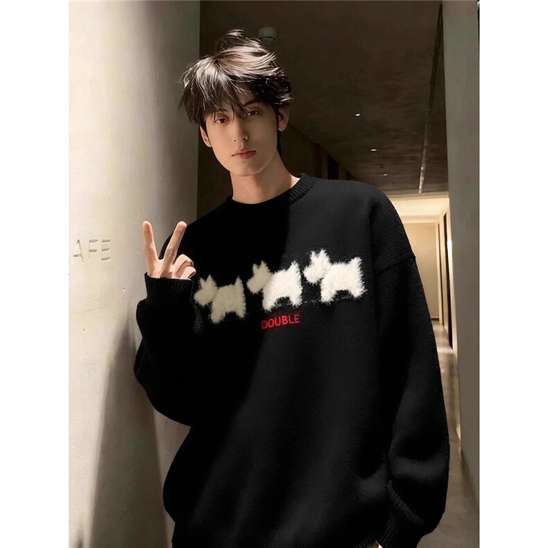 203-6A409P51特～小狗植绒毛衣男慵懒情侣针织衫，男装针织衫/毛衣，星座203-6(原电商259)