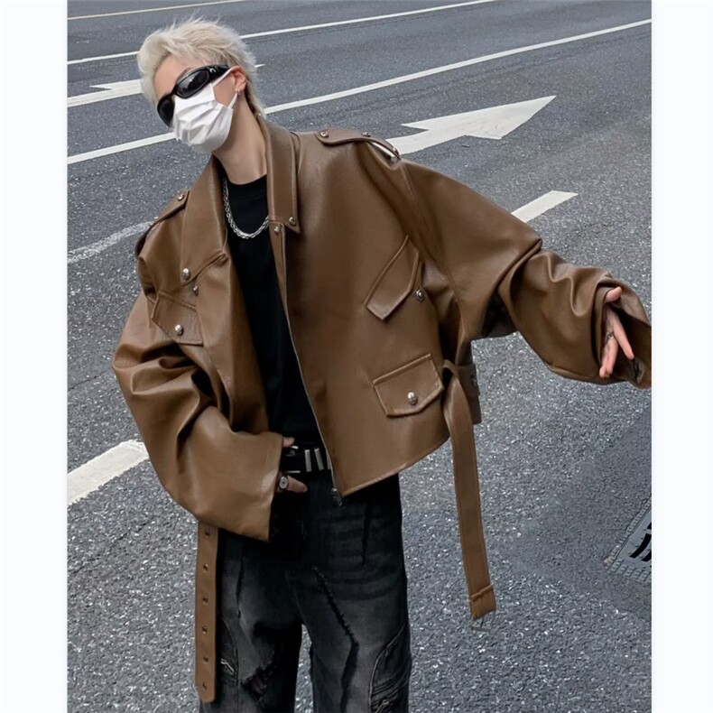 美式高街机车服皮衣男痞子帅气2024春季新款ins外套W5257-P95,男装皮衣,星座412-3