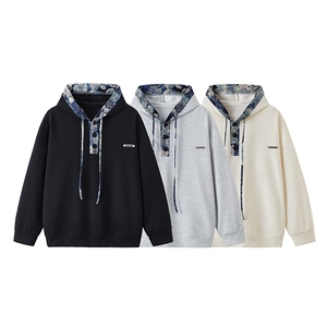 现货 WY10108-特P40 秋季小熊刺绣拼接设计感连帽潮牌大码卫衣男图片