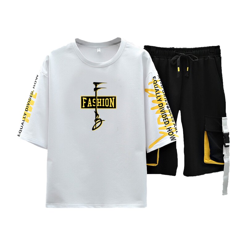 夏季两件套短袖男t恤宽松韩版潮流休闲工装裤套装衣服F212P68,男装休闲套装,电商A086