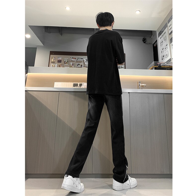 现货渐变拉链黑色牛仔裤男大码修身直筒裤K5804-K5805-P50,男装牛仔裤,星座205