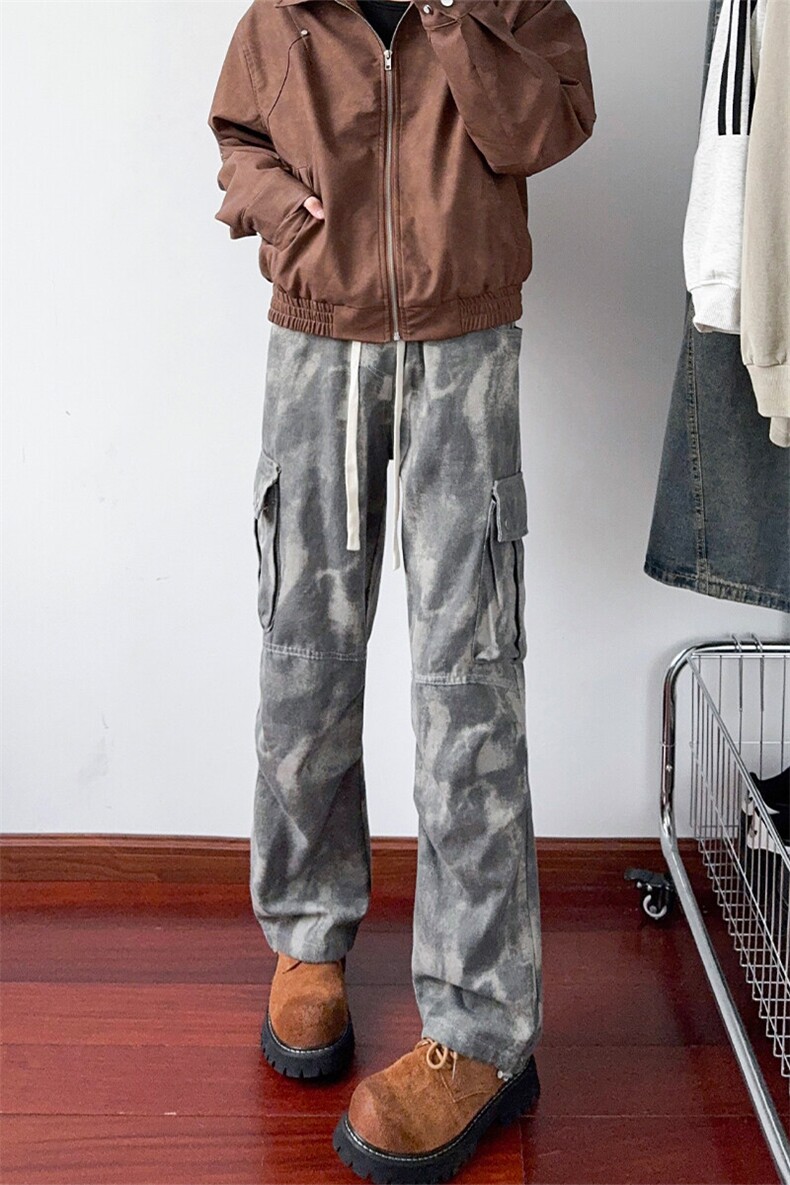 B221美式ins高街暗黑宽松直筒迷彩工装牛仔裤LK24418-特P50控88,男装牛仔裤,电商B221