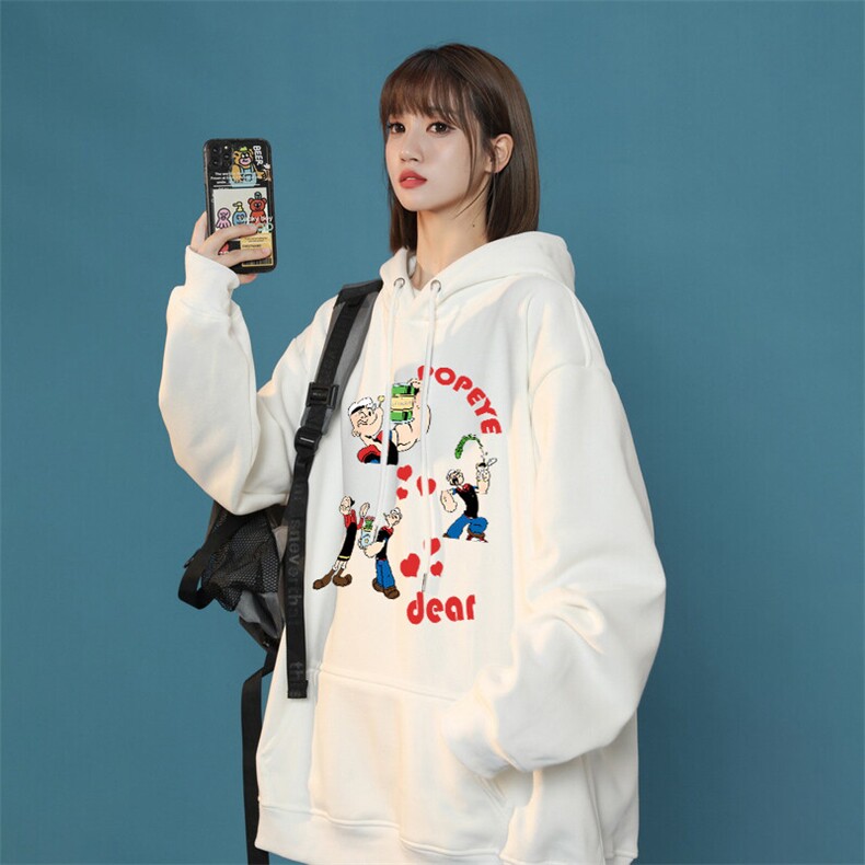 大力水手印花LOGO男女情侣潮牌连帽卫衣,男装卫衣,星座310A-4