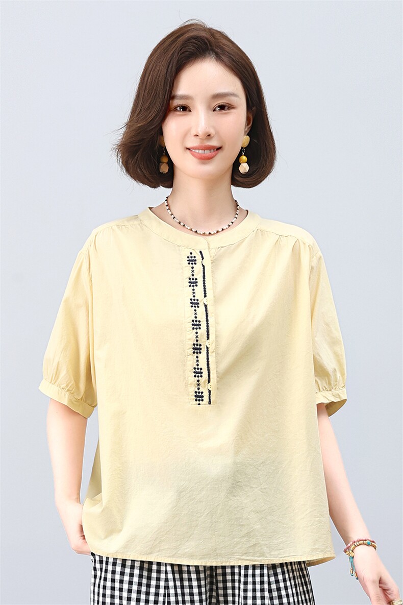 叶笙衣2538宽松刺绣T恤,女装T恤,叶笙衣