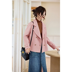 米白色大翻领双面羊绒大衣女2025秋冬新款小个子气质西装毛呢外套，女装毛呢外套，丝露怡语