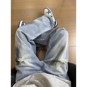 B221 美式ins高街暗黑喷墨宽松弯刀牛仔裤 LK25545-特P45控78图片