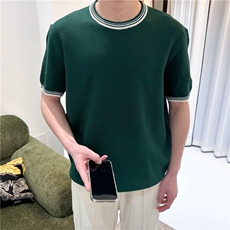 夏季男士冰丝圆领针织衫短袖宽松菠萝格T恤N6720-P50，男装T恤，星座1012-1