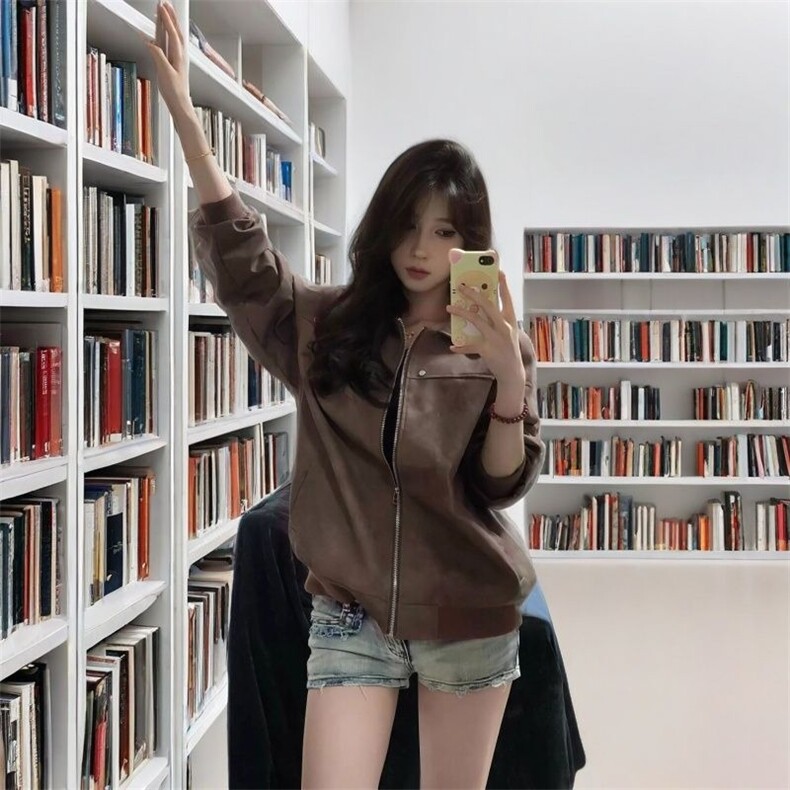 潮美拉德扎染皮衣夹克男女情侣款两件套2025春秋棒球服pu外套,男装皮衣,星座1210-1
