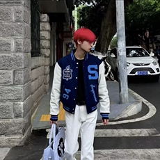 自创vibe棒球服拼接棒球男女美式2025字母情侣新款外套夹克宽松休，男装夹克，星座218-8