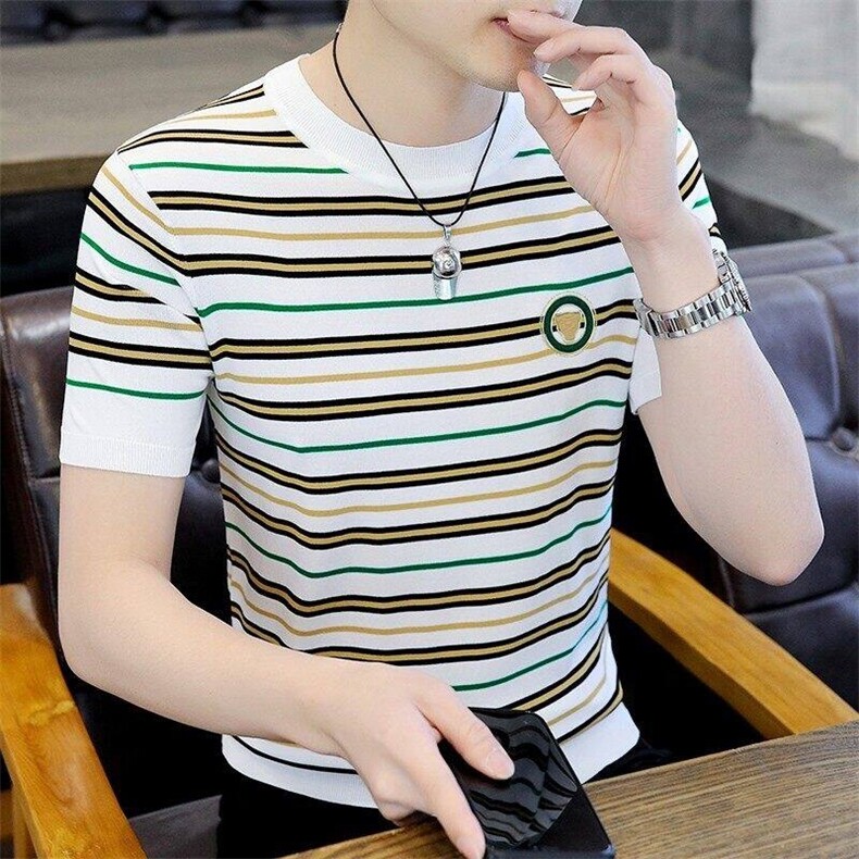 7326-P45夏季休闲时尚短袖毛衣男打底衫欧货T恤潮牌针织衫,男装T恤,电商D310B-1