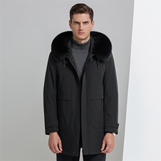 21冬季新款派克服男士貂绒内胆银狐毛领连帽长款外套YN2166-P640，男装皮衣，电商B212（原钱塘6029）