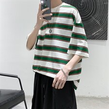 夏季港风条纹休闲宽松短袖T恤衫男装大码潮流上衣D201-DM511-P30，男装T恤，电商D321-1