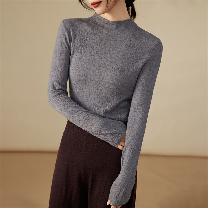 半高领套头毛针织衫女春秋打底衫长袖洋气内搭气质高级感上衣，女装羊毛衫，凯思米羊绒
