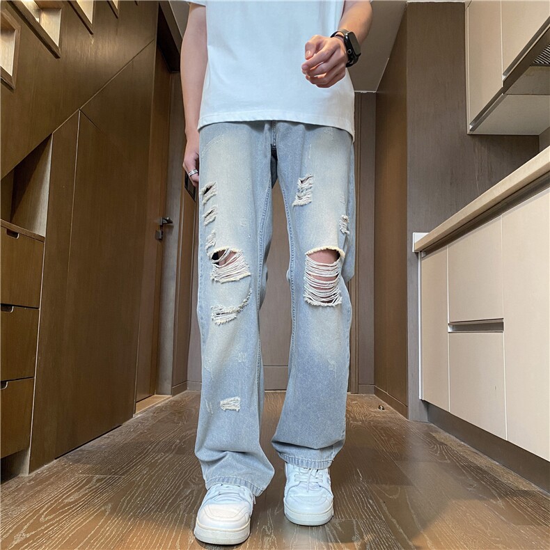 抖音品质夏季美式高街冰丝水洗破洞牛仔裤B315-K24144-p55控78,男装牛仔裤,电商B315