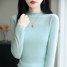 新款纯色圆领针织长袖套头上衣女时尚休闲，女装针织衫/毛衣，皓宇羊绒