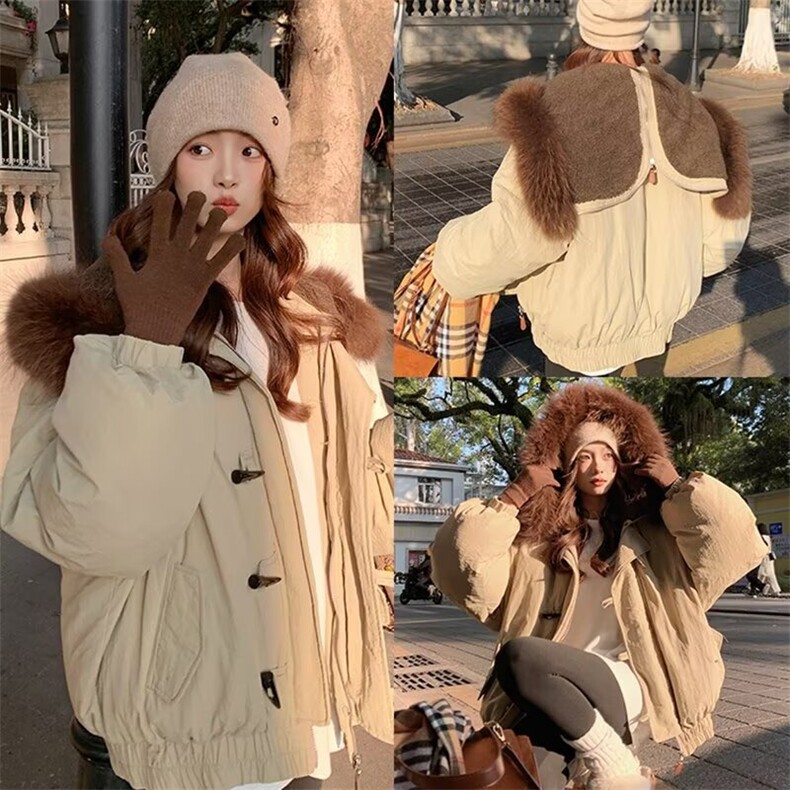 F917-P95 美式复古休闲大毛领棉服派克服外套女秋冬2025新图片