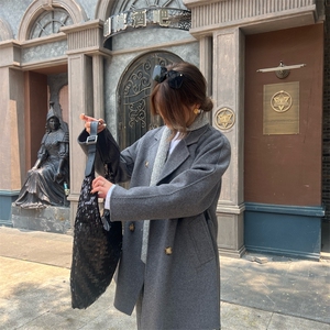 2025年夏季系带常规中长款长袖纯色双面呢大衣时尚百搭简约大方图片