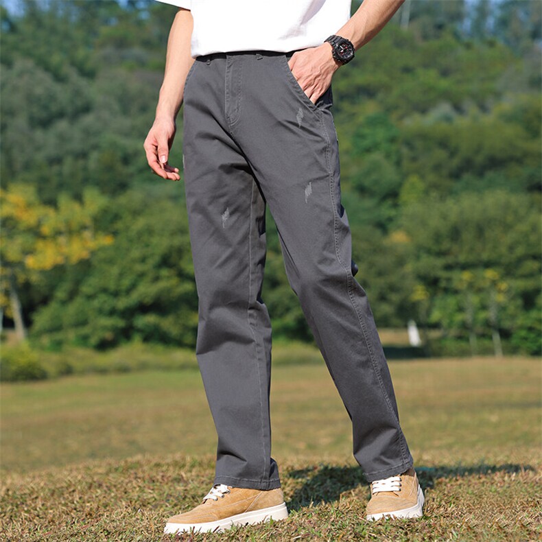 四季款男士纯棉高端休闲裤宽松直筒商务中青年爸爸装长裤子图片