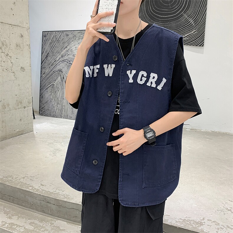 工装马甲男高街个性字母2023夏季新款ins韩版潮宽松外套W2636-P32，男装背心/马甲，星座412-2