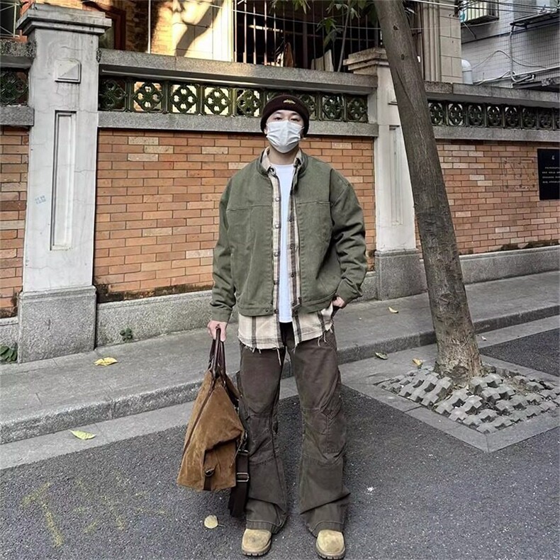 美式复古水洗帆布牛仔外套男春秋款设计高级感宽松立领哈灵顿夹克,男装夹克,星座506A