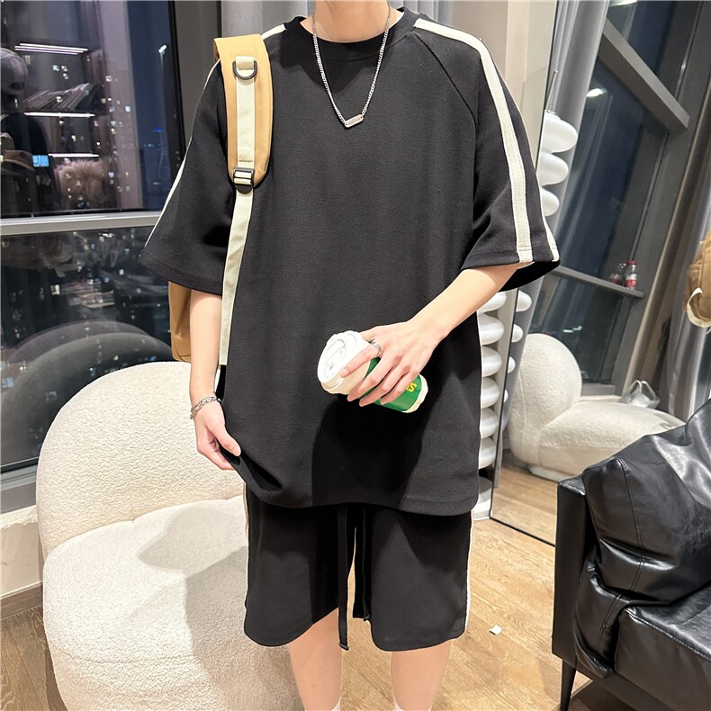 夏季短袖t恤休闲运动套装男士大码短裤子2023新款一套半袖上衣服,男装休闲套装,电商B278