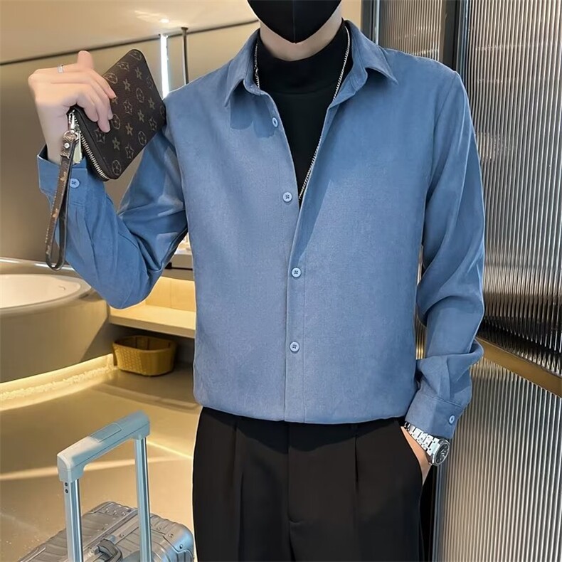 社会小伙假两件毛呢衬衫男长袖秋冬男装秋夹克修身毛衣外套C802,男装针织衫/毛衣,星座1116A-2（原606A-1）