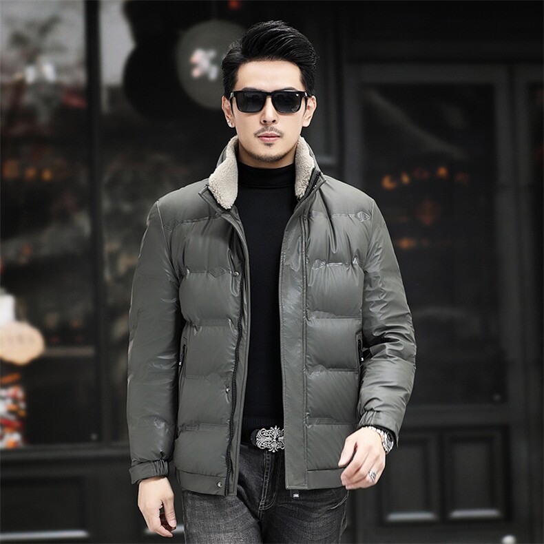 冬季厚男羽绒抗寒皮面立领面包服中青年个性潮服毛领可脱卸休闲男,男装羽绒服,钱塘6003（原4033）