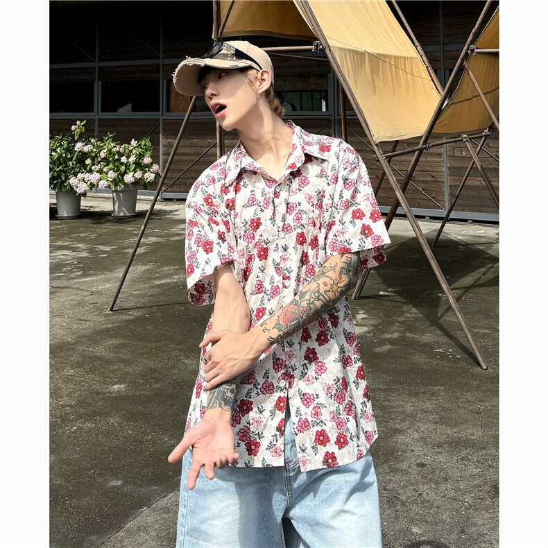 抖音质量衬衫男士短袖双面提花韩版百搭2024夏季ins外套CY881-P47,男装衬衫,星座412-2
