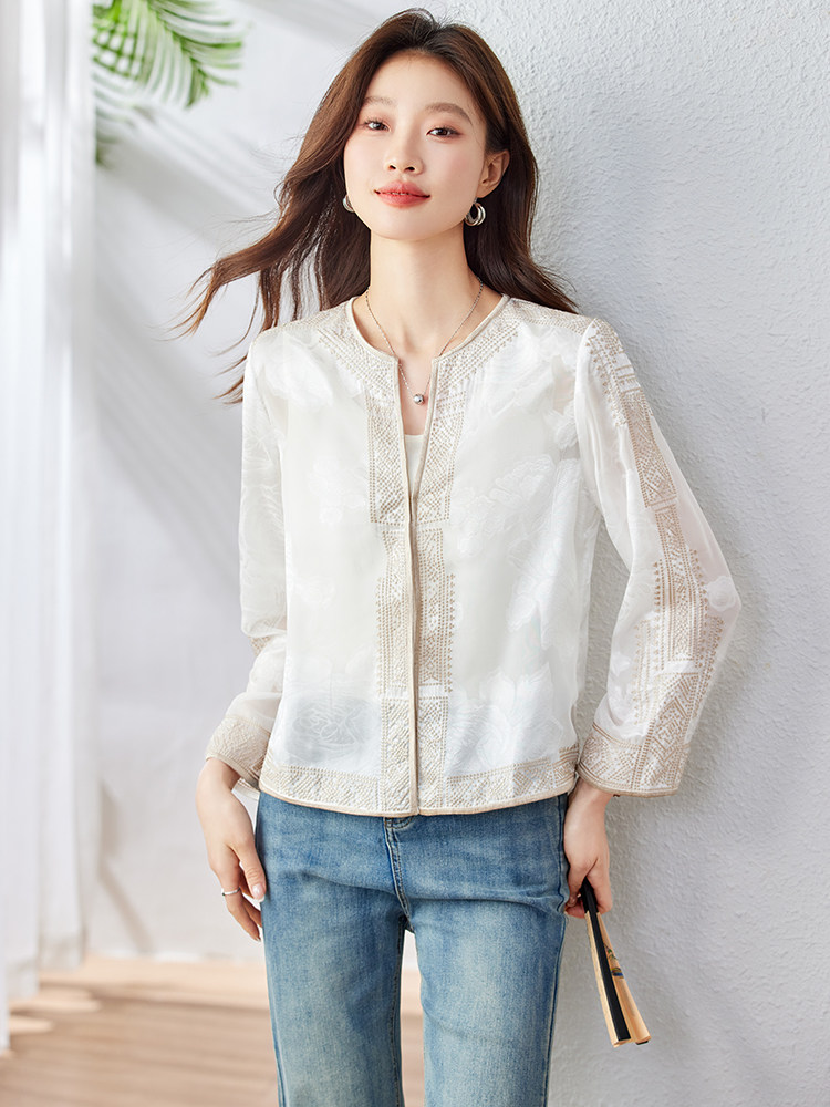 高端雪纺长袖防晒开衫女短款夏季2025新款薄款宽松拉链外套防晒衣,女装短外套,新依时派