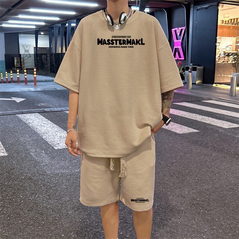 套装！华夫格套装短袖T恤短裤男TZ184-特P38,男装T恤,电商B367