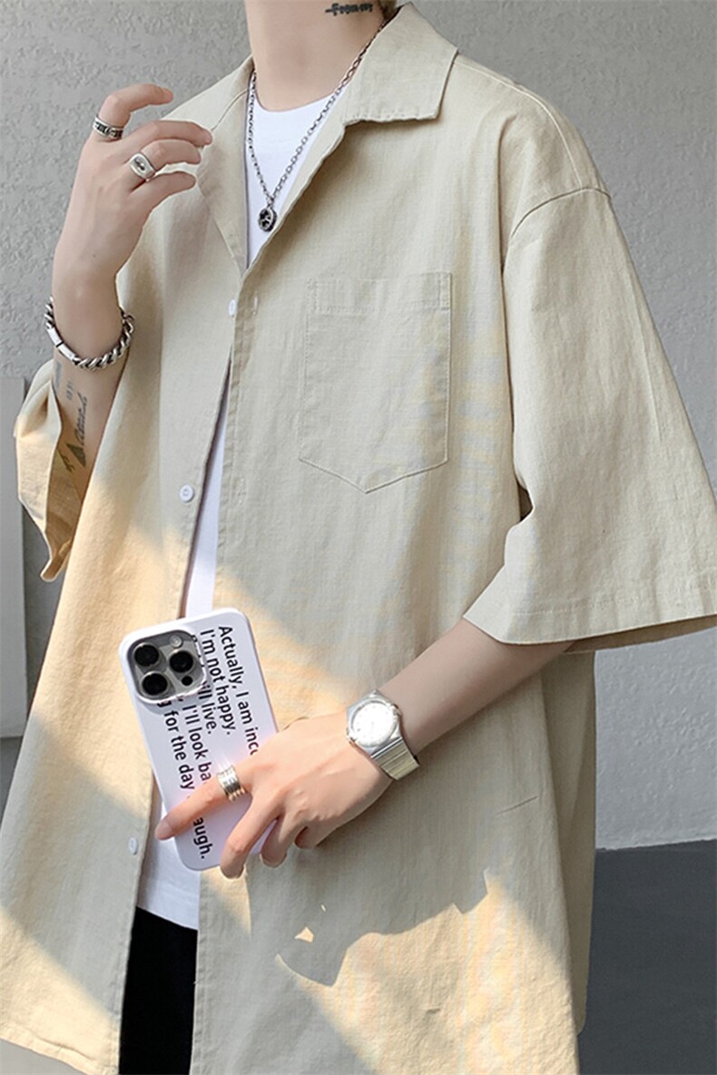 8XL-M亚麻短袖衬衫男夏薄款宽松休闲百搭大码半袖衬衣DC28002P50,男装衬衫,电商B312