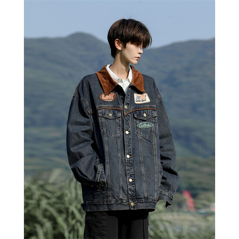 牛仔外套新款秋季翻领夹克潮牌工装上衣百搭潮JK08949-P75,男装夹克,星座308B-2