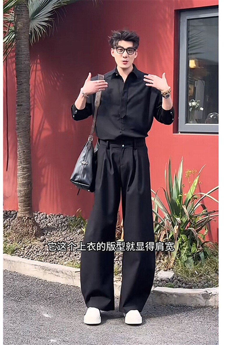 抖音高级网红衬衫休闲弯刀裤套装男TZ285-P136（网图仅供参考,男装休闲套装,电商B267
