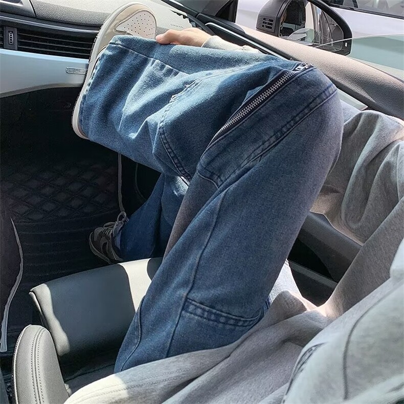 美式高街牛仔裤男款春秋季新款百搭设计工装长裤宽松阔腿直筒裤子,男装休闲裤,星座1013