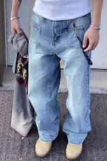 美式简约风复古水洗牛仔裤男春秋松弛感阔腿休闲直筒百搭长裤，男装牛仔裤，星座218-8