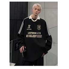 复古撞色拼接V领字母印花长袖球衣无性别长袖卫衣W97-P58，男装卫衣，电商C307