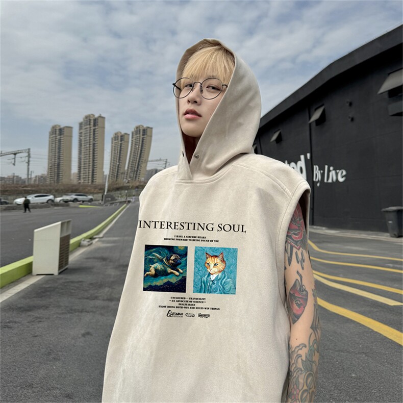 麂皮绒连帽背心坎肩男T恤美式港风JLB454-P30控48,男装背心/马甲,电商B370