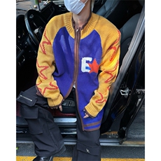 美式复古毛衣男开衫女秋冬多巴胺穿搭撞色拼接情侣宽松针织外套潮，男装针织衫/毛衣，星座505-2（原电商A260-1)