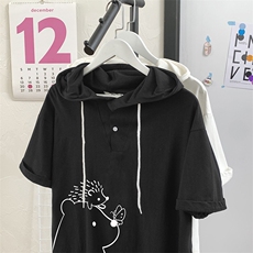 LD54166-P45连帽短袖t恤男大码胖子带帽五分袖中袖，男装T恤，电商A040