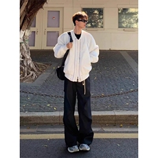 【有货】白色双拉链立领棉衣外套褶皱棒球服棉服MY5014特P103，男装棉衣，星座908-1