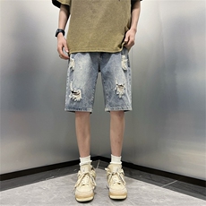 夏季牛仔短裤男ins潮牌宽松直筒垂感五分运动裤DK0614-P38，男装牛仔裤，星座308B-1