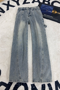 B221 美式ins高街暗黑拼接宽松直筒工装牛仔裤LK26641-特P45控78图片