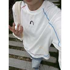 ！彩色不规则三针五线长袖t恤内搭打底衫上衣特P32，男装T恤，星座617C