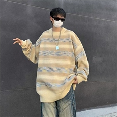 秋冬美式复古条纹针织衫慵懒风oversize软糯百搭毛衣男M1652-P46，男装针织衫/毛衣，星座512-4